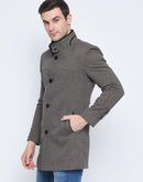 Camla Barcelona Stand Collar Chequered Black Woolen Coat