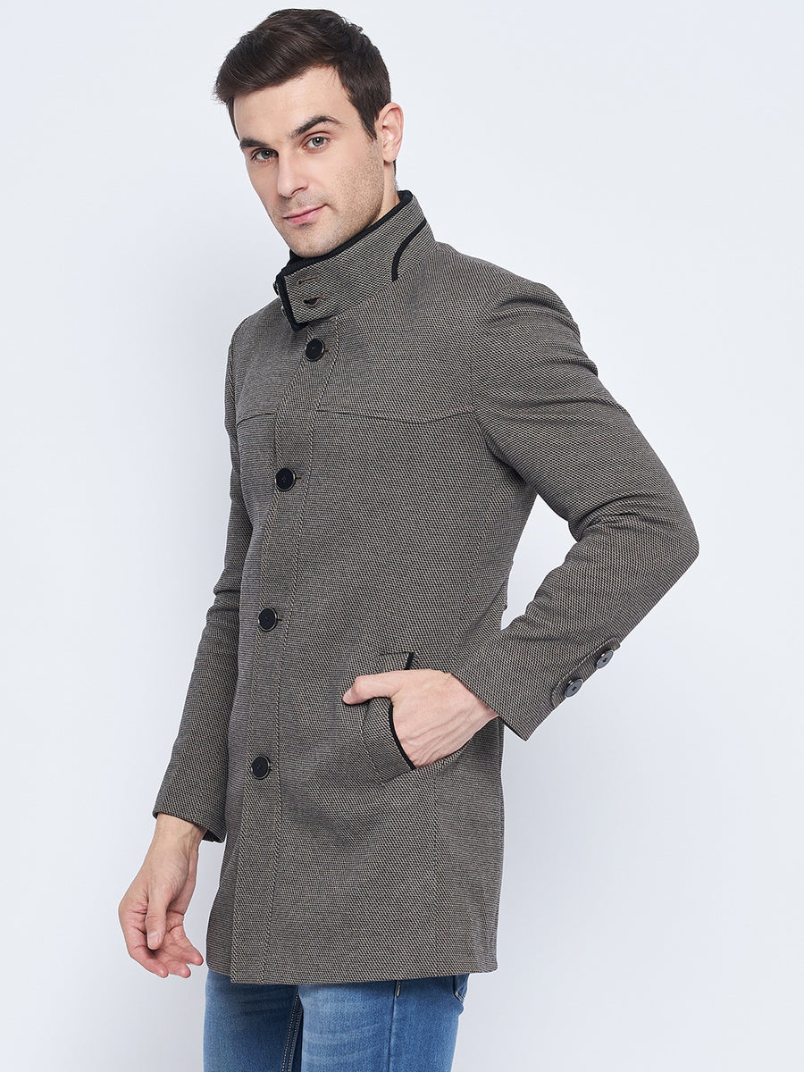 Camla Barcelona Stand Collar Chequered Black Wollen Coat