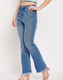 Camla Barcelona Blue High Rise Boot Cut Raw Hem Jeans
