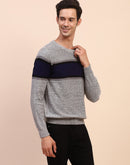 Camla Barcelona Striped Crew Neck Grey Sweater