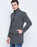 Camla Barcelona Stand Collar Chequered Grey Wollen Coat