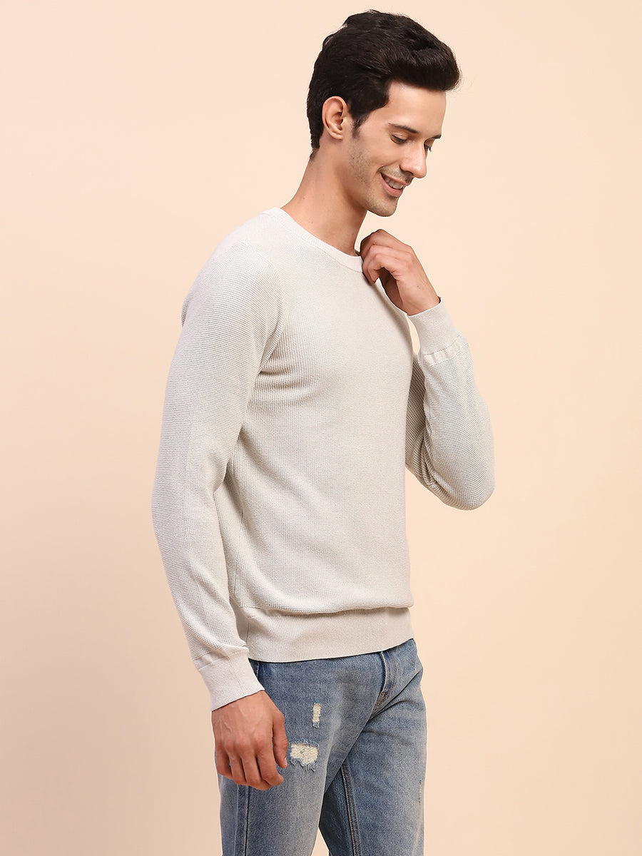 Camla Barcelona Crew Neck Solid Grey Full Sleeve Sweater