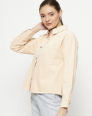 Camla Peach Solid Jacket For Women