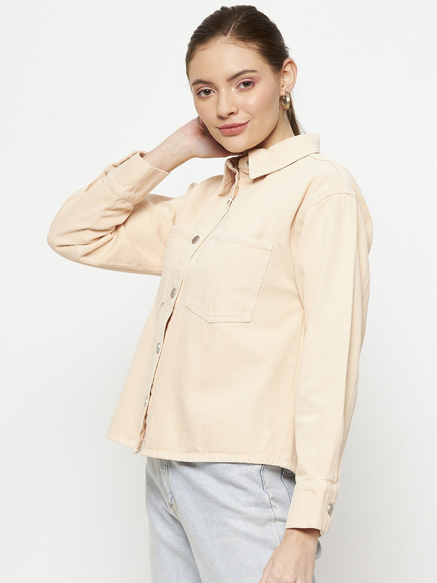Camla Peach Solid Jacket For Women