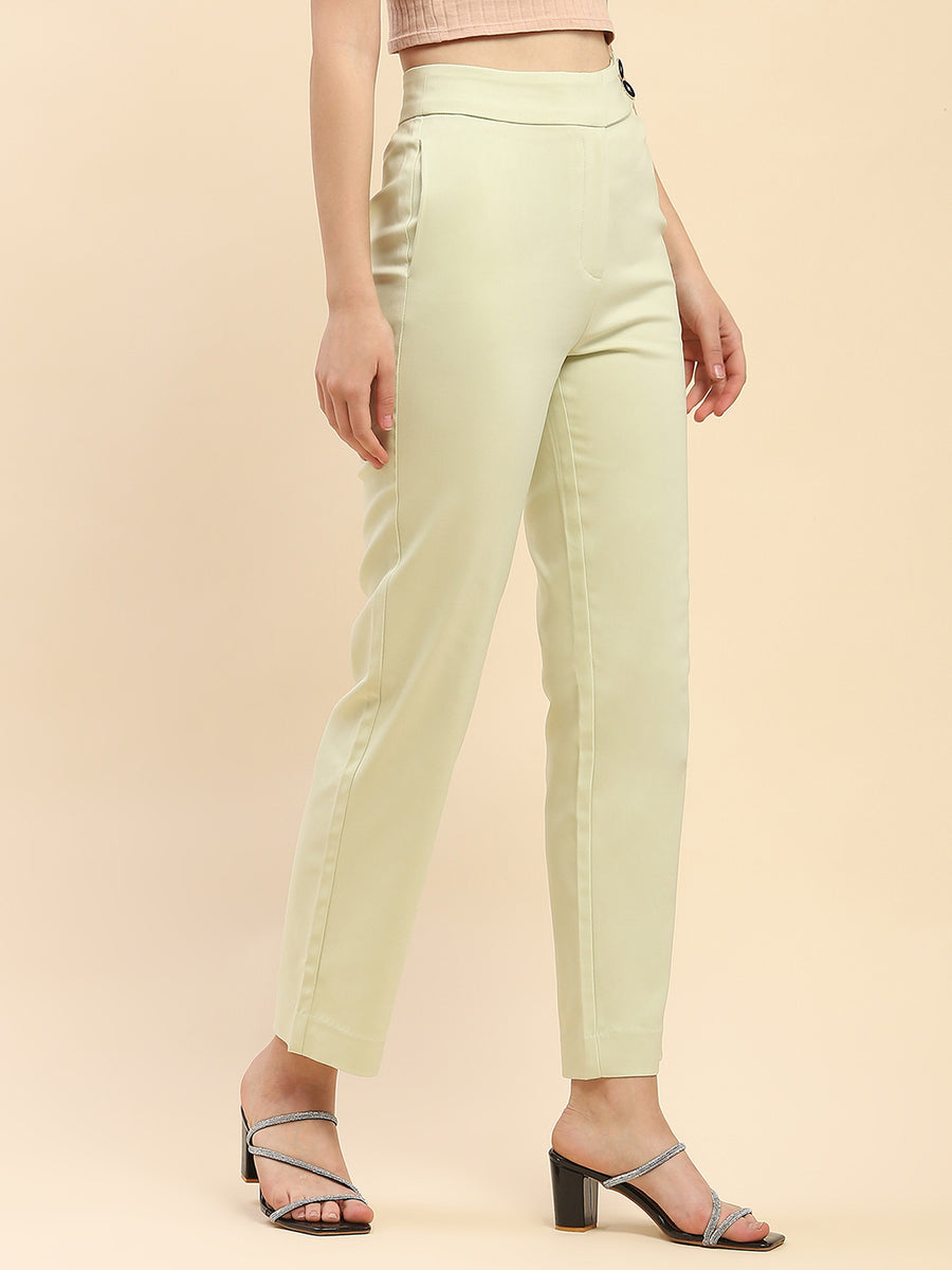 Camla Barcelona Solid Mint Green Straight Fit Trouser