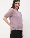 Madame Puff Sleeve Lavender Crinkled Fabric Top