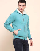 Camla Barcelona Cotton Zipper and Hooded Turquoise Sweatshirt