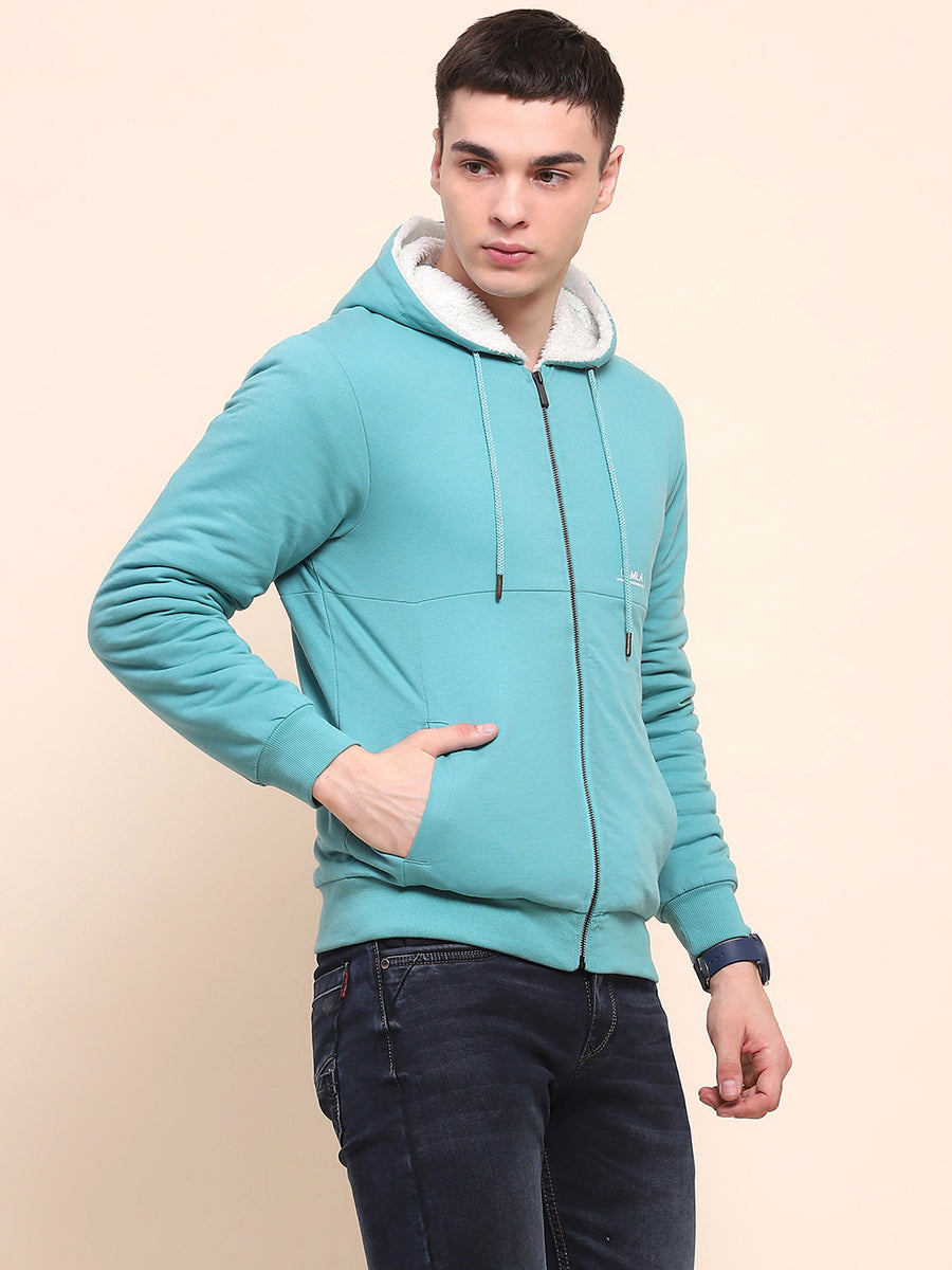 Camla Barcelona Cotton Zipper and Hooded Turquoise Sweatshirt