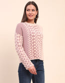 Camla Barcelona Nylon Blend Self Design Peach Sweater