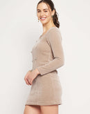 Camla Barcelona U-Neck Beige Corduroy Bodyon Dress
