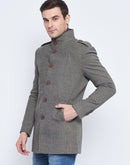 Camla Barcelona Stand Collar Chequered Black Woollen Coat