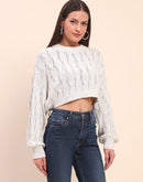 Camla Barcelona Cable Knit Light Grey Cotton Crop Sweater