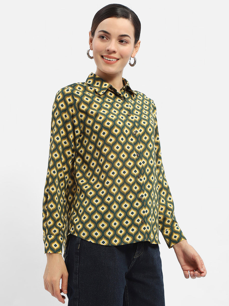 Madame Geometric Print Mustard Yellow  Regular Shirt