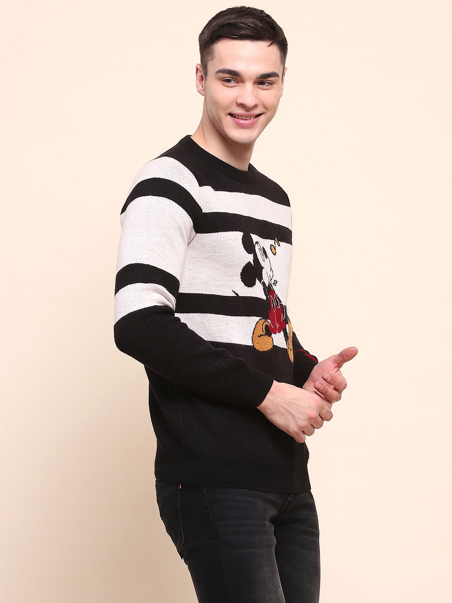 Camla Barcelona Striped Disney Printed Black Sweater