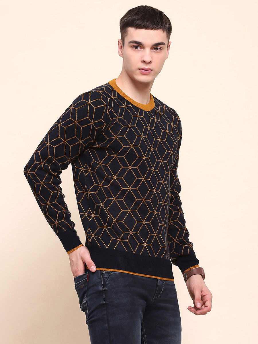Camla Barcelona Geometric Print Navy Blue Sweater