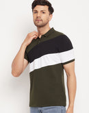 Camla Barcelona Men’S Colourblocked Olive Green Polo Neck T-Shirt