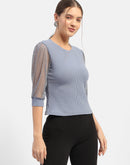 Madame Knit Sleeve Grey Regular Top