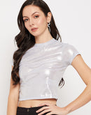 Camla Barcelona Silver Round Neck Crop Top