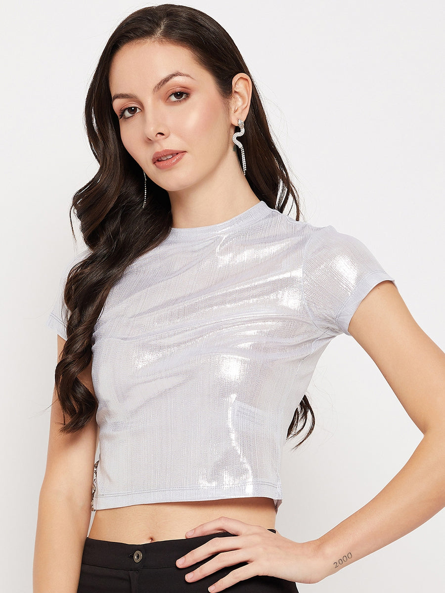 Camla Barcelona Silver Round Neck Crop Top