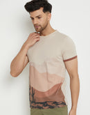 Camla Barcelona Men’S Scenery Print Beige T-Shirt