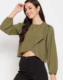 Camla Barcelona Dark Green Embellished Wrap  Top