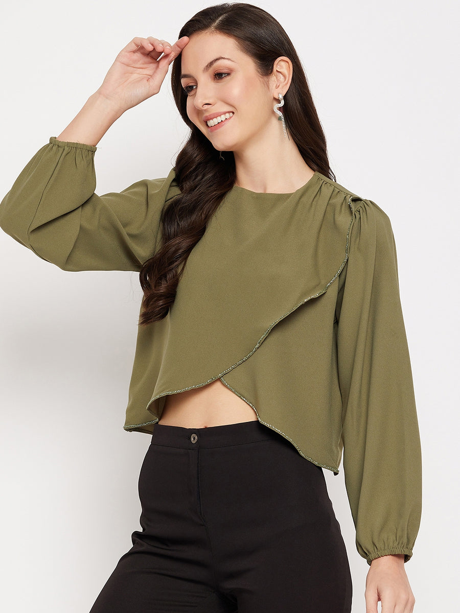Camla Barcelona Dark Green Embellished Wrap  Top