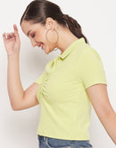 Madame Solid Green Cotton Collared Tshirt