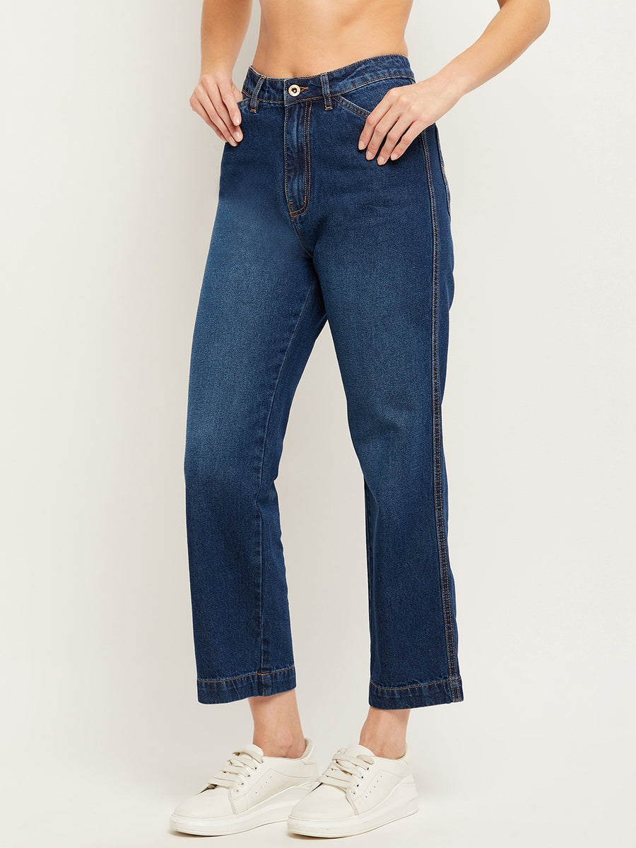 Camla Barcelona Low Rise Navy Blue Straight Fit Jeans