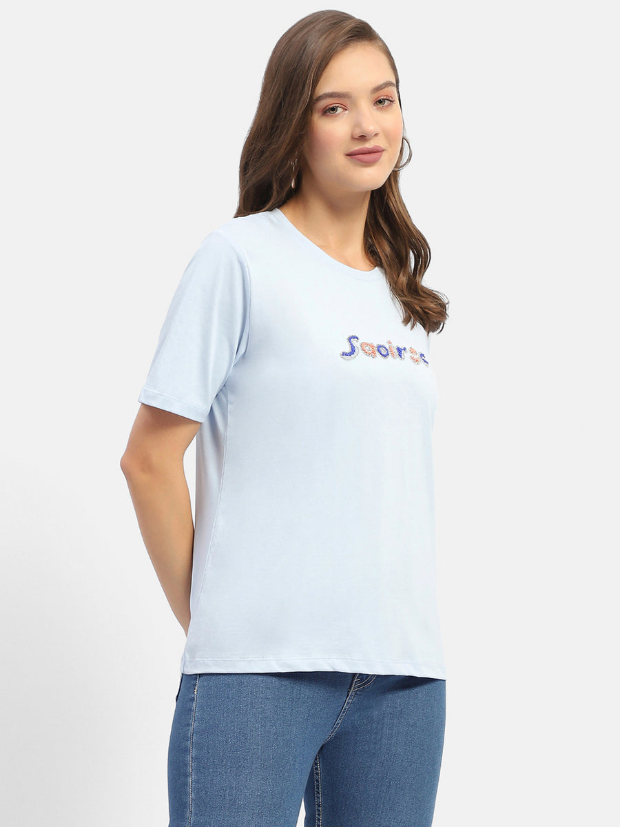 Madame Typography Ice Blue Regular T-shirt