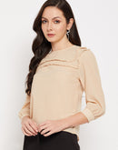 Camla Barcelona Mustard Cuffed  Sleeves Lacework Top