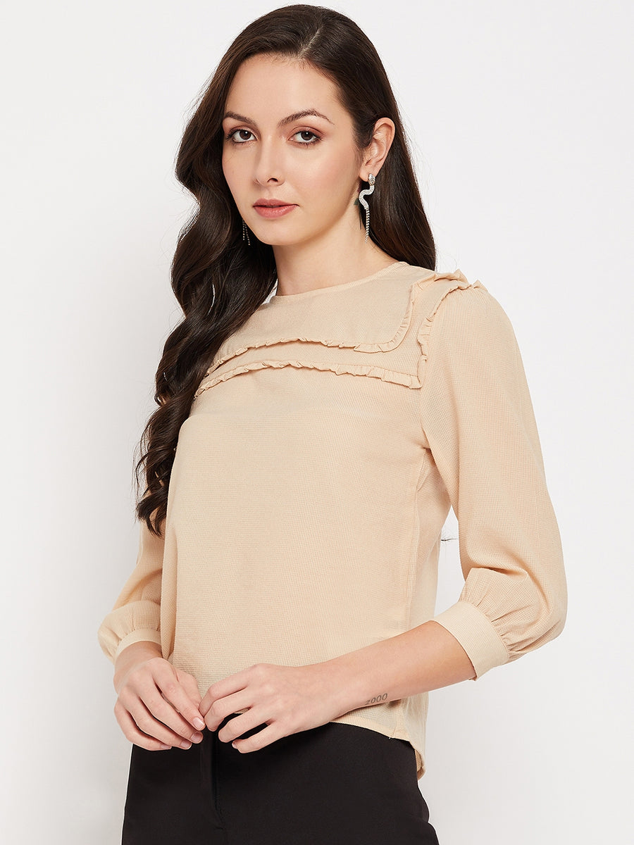 Camla Barcelona Mustard Cuffed  Sleeves Lacework Top