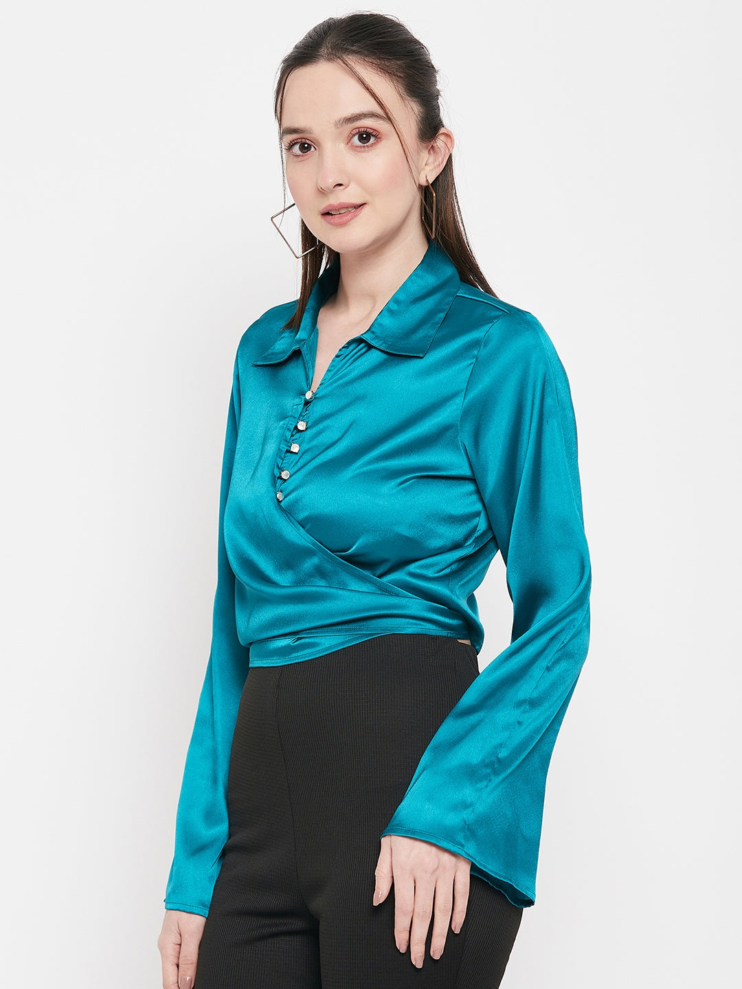 Camla Barcelona Green Satin Top For Women
