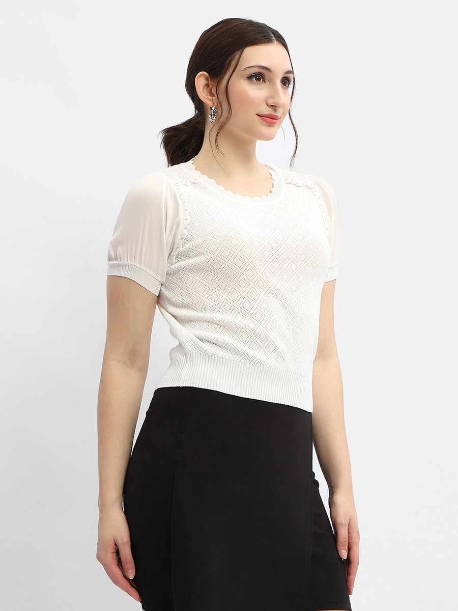 Madame Embellished Off-White Puff Sleeve Top