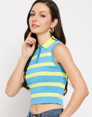 Camla Barcelona Striped Collared Crop Tshirt