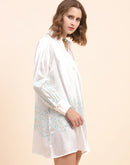 Camla Barcelona Printed Hem & Sleeve Off-White Dress