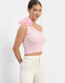 Madame Flower Applique Pink Cold Shoulder Top