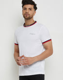 Camla Barcelona Men’S Red Detail Round Neck White T-Shirt