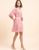 Camla Barcelona Tie-Waistband Dusty Pink Dress With Lettuce Hem