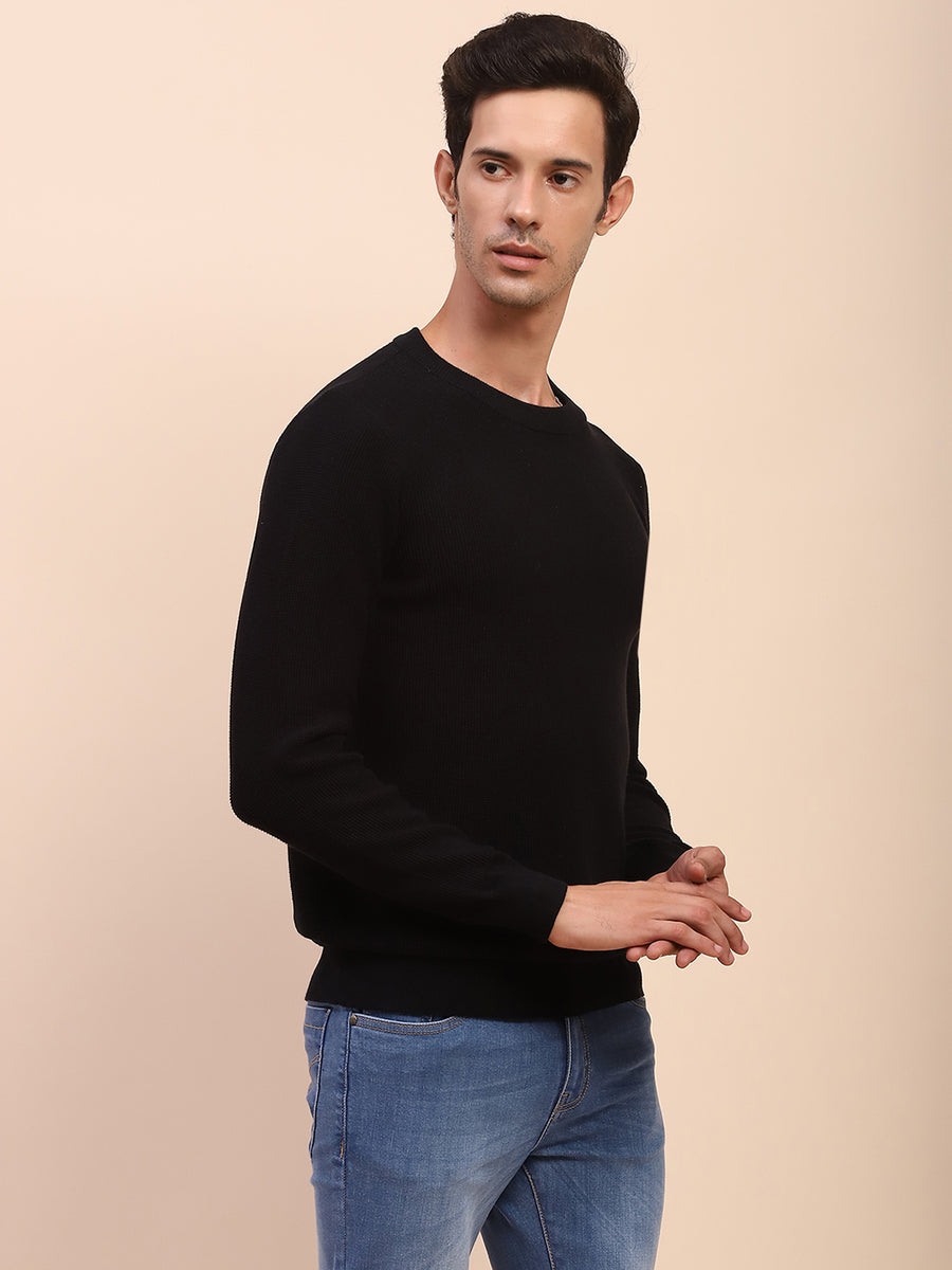 Camla Barcelona Crew Neck Solid Black Sweater
