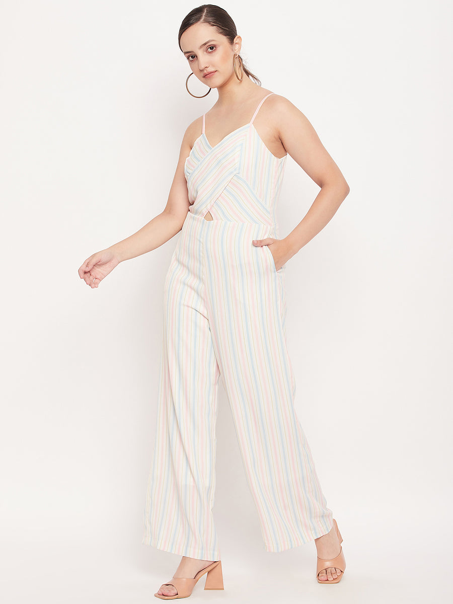 Madame Off White Stripped Cutout Jumpsuit