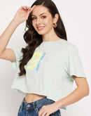 Camla Barcelona Mint Printed  Cotton Crop Tshirt