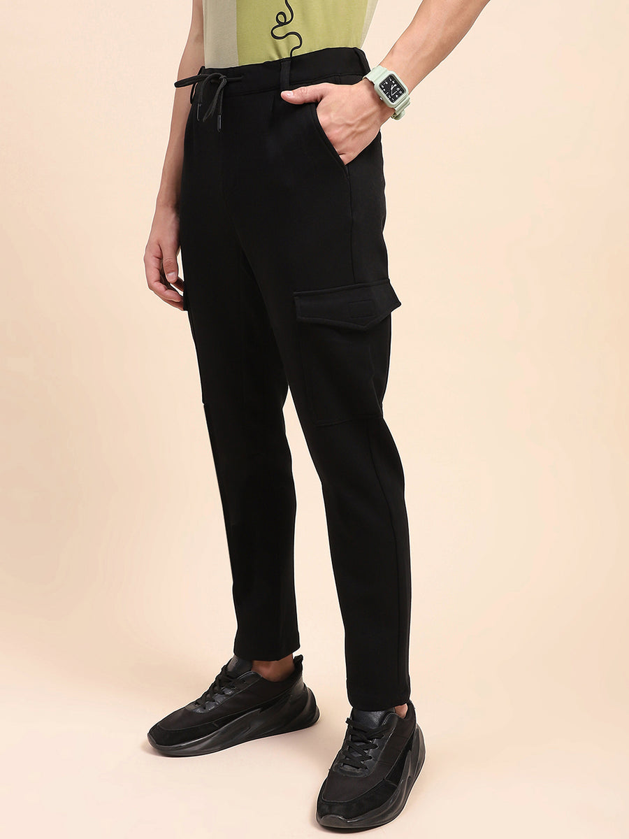 Camla Barcelona Solid Black Cargo Track Pants