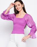 Camla Barcelona Mauve Mutton Sleeve Smocked Top