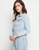 Camla Barcelona Solid Ice Blue Denim Jacket