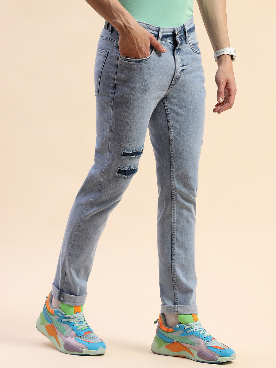 Camla Barcelona Distressed Ice Blue Straight Fit Jeans