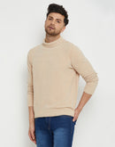 Camla Barcelona Solid Beige Turtleneck Sweater For Men
