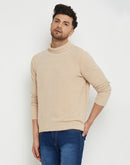 Camla Barcelona Solid Beige Turtleneck Sweater for Men
