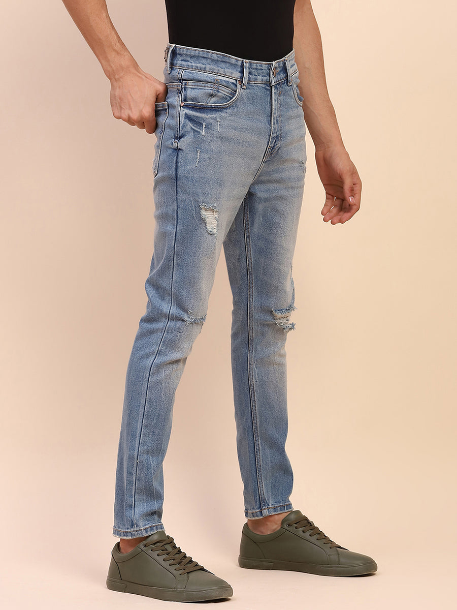 Camla Barcelona Light Wash Ripped Whiskered Cotton Blue Denim