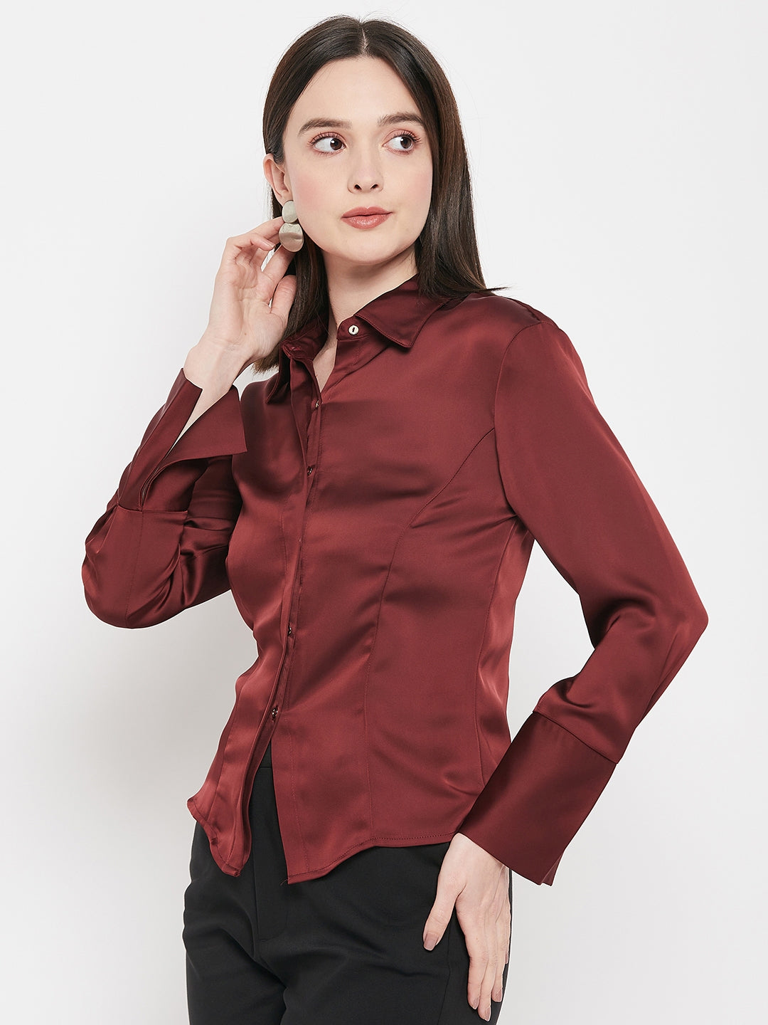 Camla Barcelona Cranberry Satin Shirt For Women