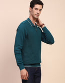 Camla Barcelona Polo Neck Teal Half Zip Cotton Knitted T-Shirt